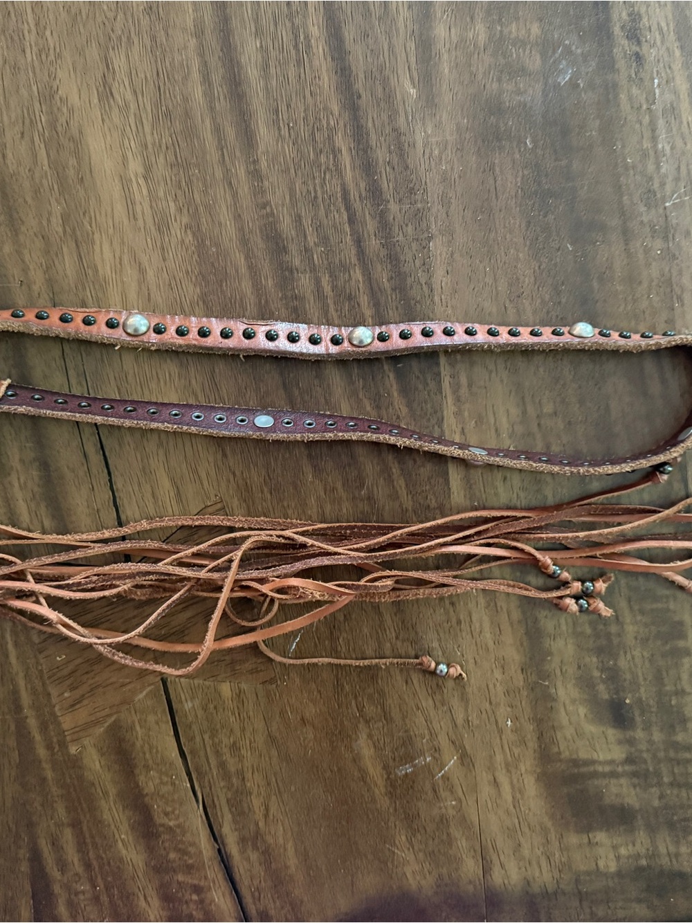 Brown Leather Studded Fringe Belt - Women Accessories 29” solid part